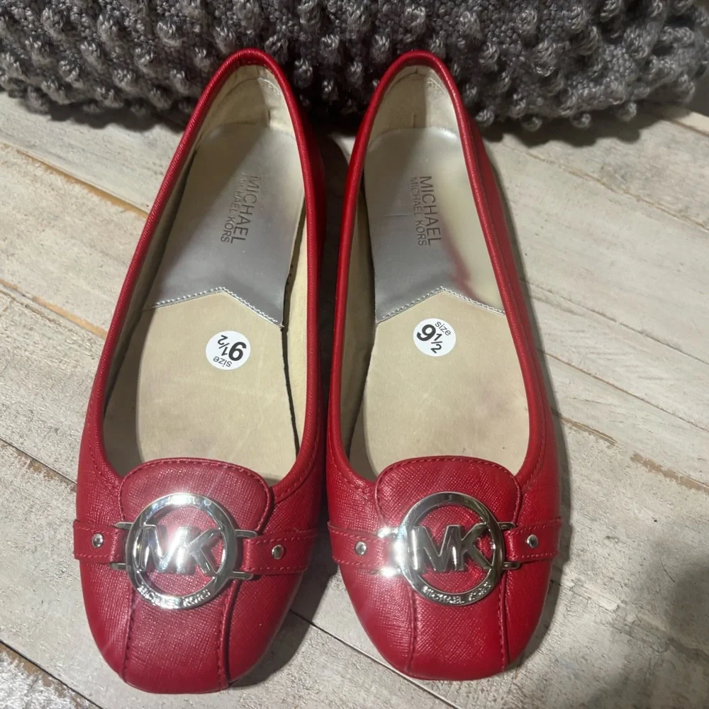 ❤️Michael Kors Fulton Red Leather Flats-Sz 9.5 - Picture 4 of 5